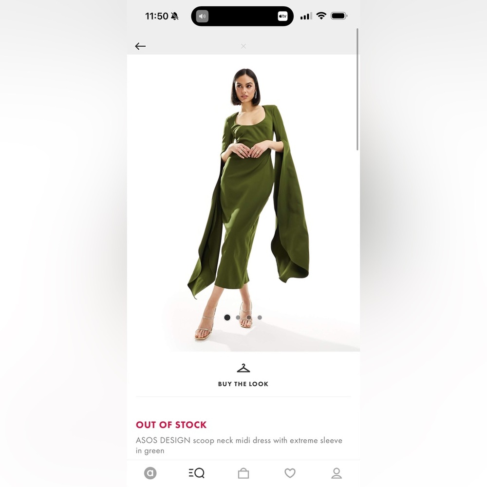 ASOS Olive Midi Dress with Dramatic Sleeves
